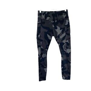 Athleta Camo Contender Tight Black Gray‎ Leggings 283284 Pocket Women's Small